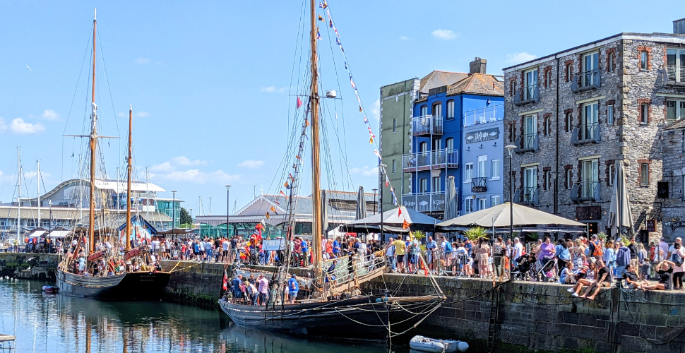 Boats at the barbican for Pirates Weekend 2023